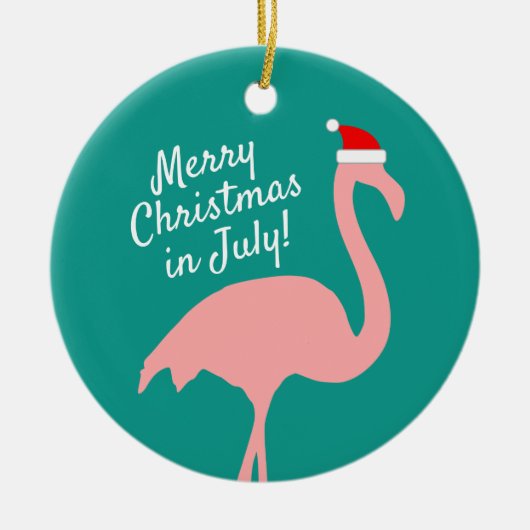 Kerstmis in juli roze flamingo Sinterklaas Keramisch Ornament (Voorkant)