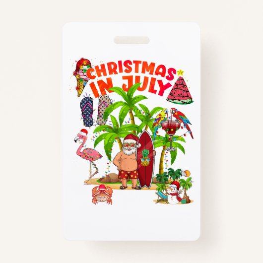 Kerstmis in juli Santa Beach Zomer T-Shir Badge (Voorkant)