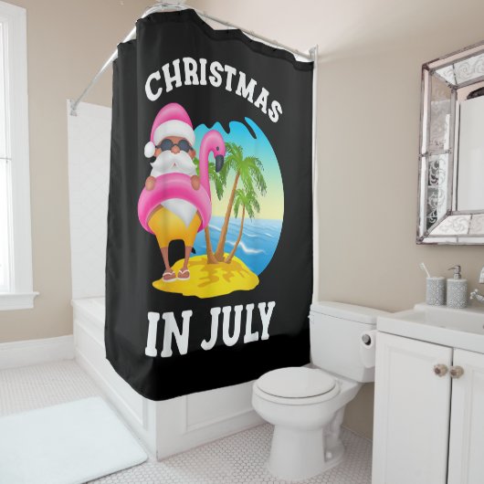 Kerstmis in juli Santa Flamingo Pool Summer Douchegordijn (In situ)