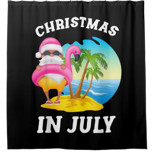 Kerstmis in juli Santa Flamingo Pool Summer Douchegordijn (Voorkant)