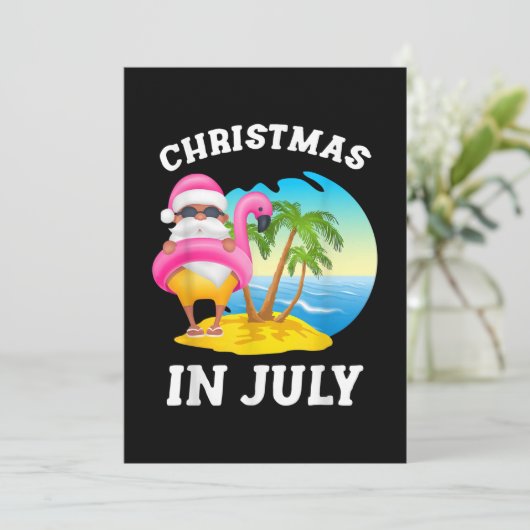 Kerstmis in juli Santa Flamingo Pool Summer Feestdagenkaart (Staand voorkant)