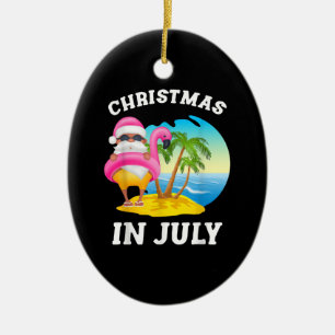 Kerstmis in juli Santa Flamingo Pool Summer Keramisch Ornament