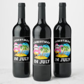 Kerstmis in juli Santa Flamingo Pool Summer Wijn Etiket (Flessen)