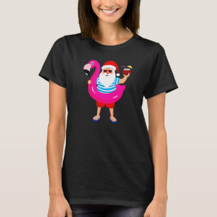 Kerstmis in juli Santa Hawaii zonnebril Flamingo T-shirt