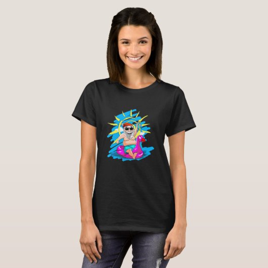 Kerstmis in juli Santa Hawaii zonnebril Flamingo T-shirt (Voorkant volledig)
