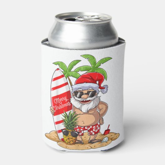 Kerstmis in juli Santa Hawaiian Summer Surf Surfi Blikjeskoeler (Blikje Voorkant)
