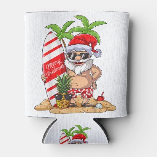 Kerstmis in juli Santa Hawaiian Summer Surf Surfi Blikjeskoeler (Voorkant)