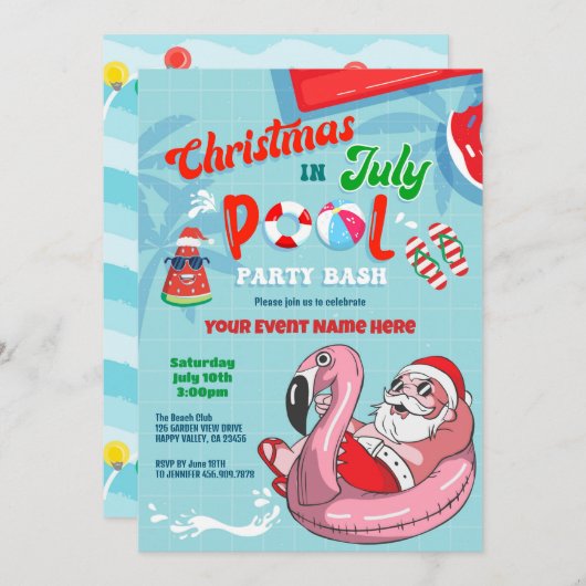 Kerstmis in juli Santa Pool Party Kind Adult Kaart (Voorkant / Achterkant)