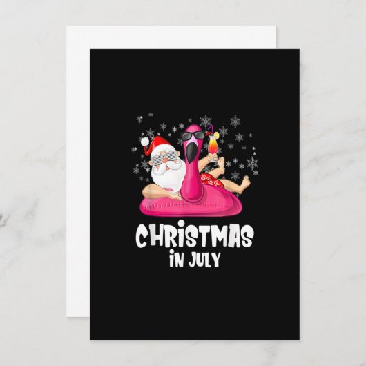 Kerstmis in juli Santa Summer Flamingo Pool Float Kaart (Voorkant / Achterkant)