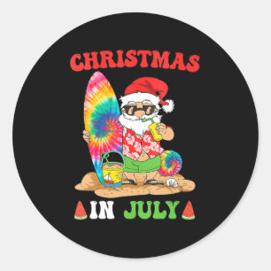 Kerstmis in juli Santa Tie Dye Summer Surf Surfin Ronde Sticker