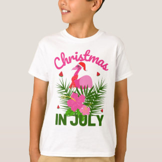 Kerstmis in juli schattige kerstman flamingo t-shirt