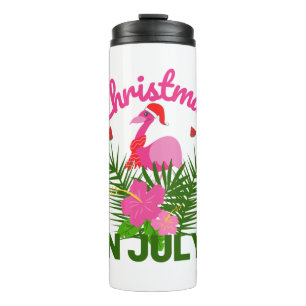 Kerstmis in juli schattige zomer flamingo thermosbeker