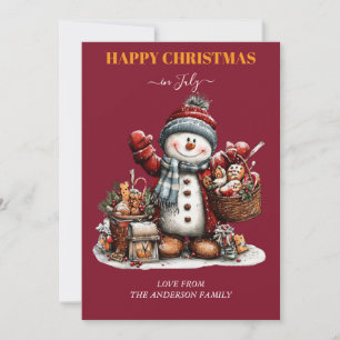 Kerstmis in juli-sneeuwman kerstkaart