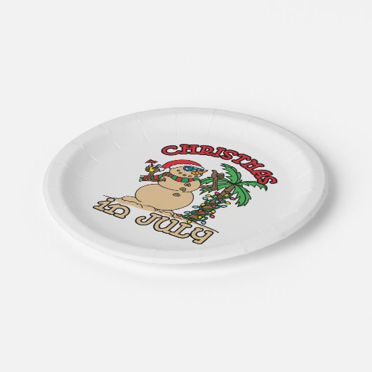 Kerstmis in juli Snowman Sand Beach Papieren Bordje (Gekanteld)