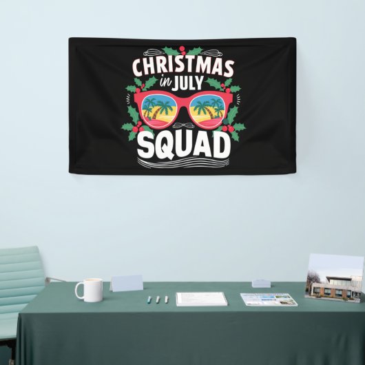 Kerstmis in juli squad zonnebril zomer strand spandoek (Beurs)