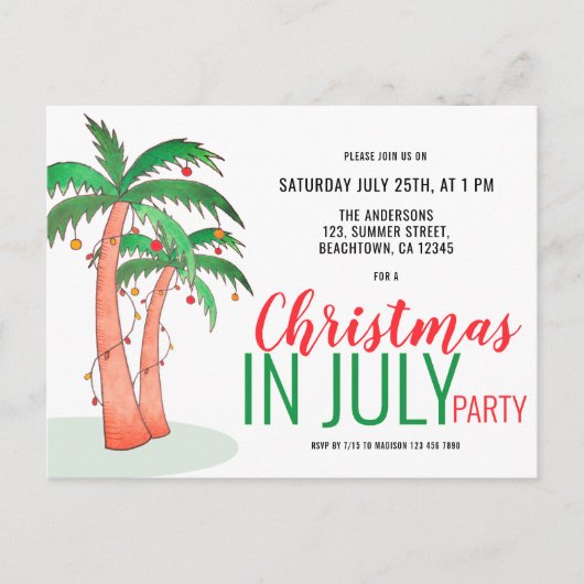 Kerstmis in juli Summer Party Uitnodiging Briefkaart (Voorkant)