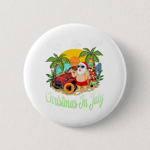 Kerstmis in juli T-shirt Funny Santa Summer Beach Ronde Button 5,7 Cm