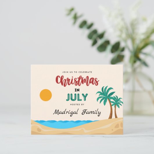 Kerstmis in juli Uitnodiging Briefkaart zomerfeest (Staand voorkant)