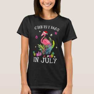 Kerstmis in juli voor vrouwen met roze flamingo t-shirt