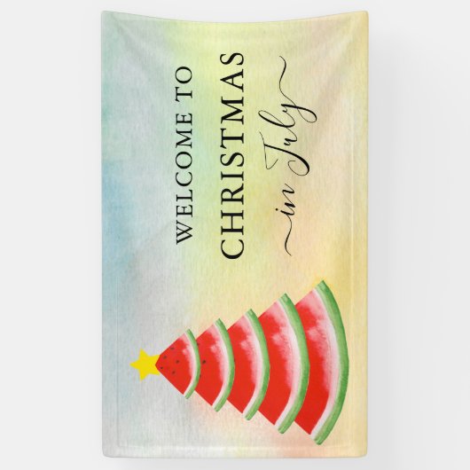 Kerstmis in juli Watermeloen Kerstboom Spandoek (Verticaal)