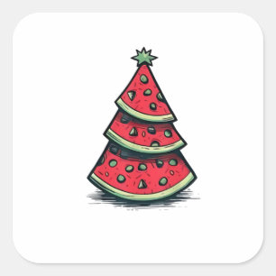 Kerstmis in juli Watermeloen Kerstboom Vierkante Sticker
