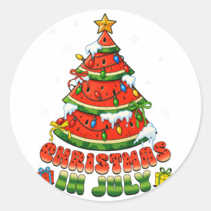 Kerstmis in juli Watermeloen Kerstboom Zomer Manne Ronde Sticker