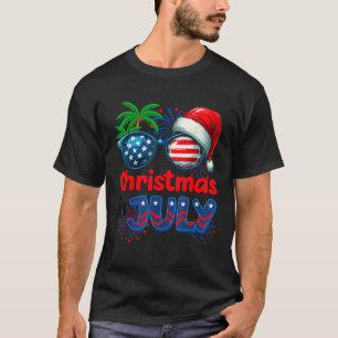 Kerstmis in juli zomer strand hawaii kerstman VS v T-shirt