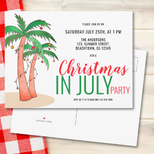Kerstmis in juli zomerfeest uitnodiging briefkaart