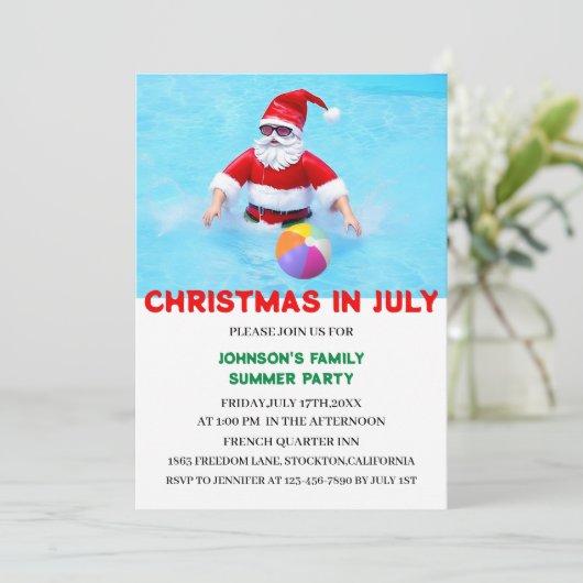 Kerstmis in juli zomerpool kaart (Staand voorkant)