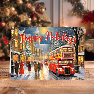 Kerstmis in Londen: Straatscène met rode bus Feestdagen Kaart