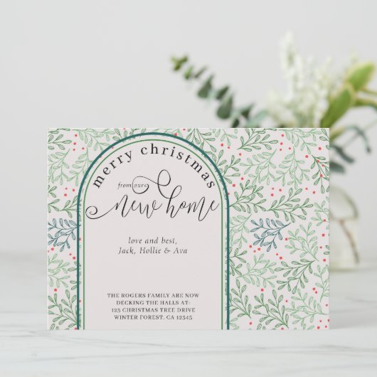 Kerstmis in New House Winter Greenery Moving Aankondiging (Staand voorkant)