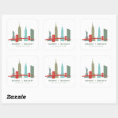 Kerstmis in New York, Architecture Skyline Gift Vierkante Sticker (Vel)