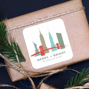 Kerstmis in New York, Architecture Skyline Gift Vierkante Sticker