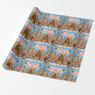 Kerstmis in New York City Vintage Vakantie Cadeaupapier