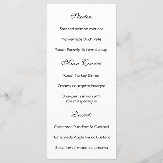Kerstmis in New York Menu (Achterkant)
