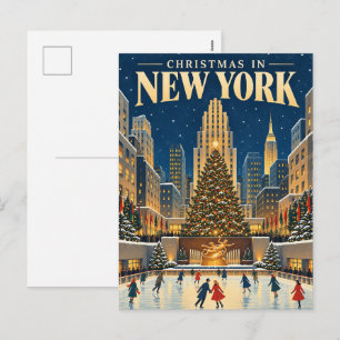 Kerstmis in New York Vintage Reis Retro Feestdagenkaart