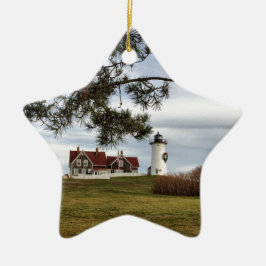 Kerstmis in Nobska vuurtoren Cape Cod Gifts Keramisch Ornament
