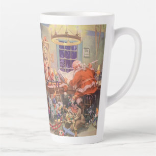 Kerstmis in oude stijl, kerstman met elfen werkpla latte mok