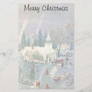Kerstmis in oude stijl, mensen gaan naar de kerk i briefpapier