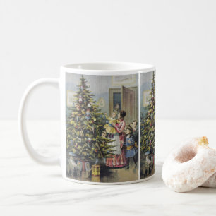 Kerstmis in oude stijl, Victoriaans gezin rond de  Koffiemok