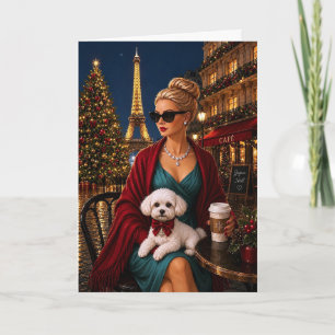 Kerstmis in Parijs,Poodle Vakantie Feestdagen Kaart