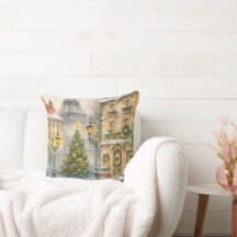 Kerstmis in Parijs Watercolor Eiffeltoren Scene