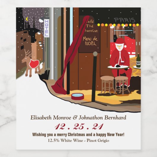 Kerstmis in Parijs Wijn Etiket (Enkel label)