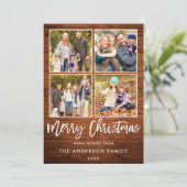 Kerstmis in penseelscript, bijtend hout 4 Foto Feestdagenkaart (Staand voorkant)