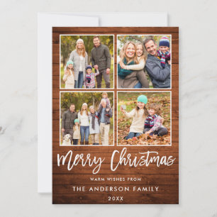 Kerstmis in penseelscript, bijtend hout 4 Foto Feestdagenkaart