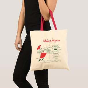 Kerstmis in retro stijl, Kerstman Chef en kalkoen Tote Bag