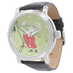 Kerstmis in retro stijl, Kerstman Chef met diner Horloge