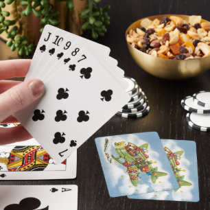Kerstmis in retro-stijl, Kerstman vliegt in een vl Pokerkaarten