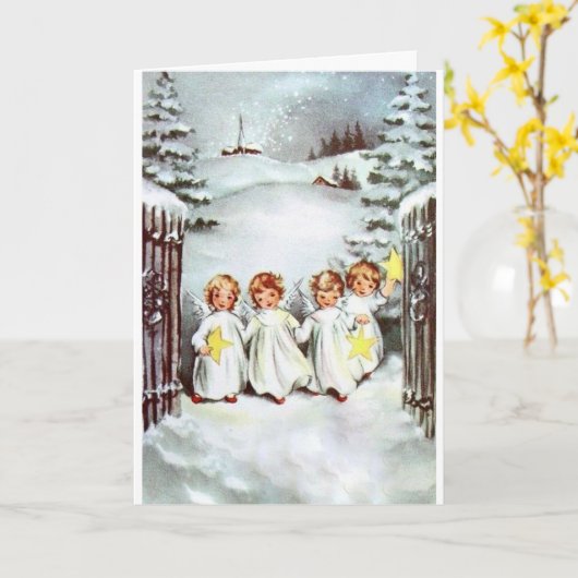 Kerstmis in retro-stijl - Kleine engelen met sterr Kaart (Gele Bloem)