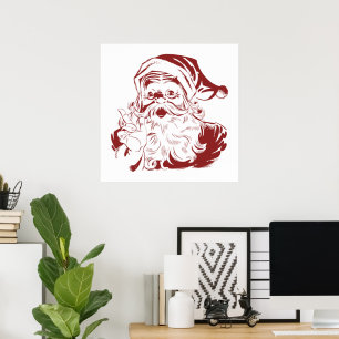 Kerstmis in retrostijl, jolige Kerstman in het roo Poster